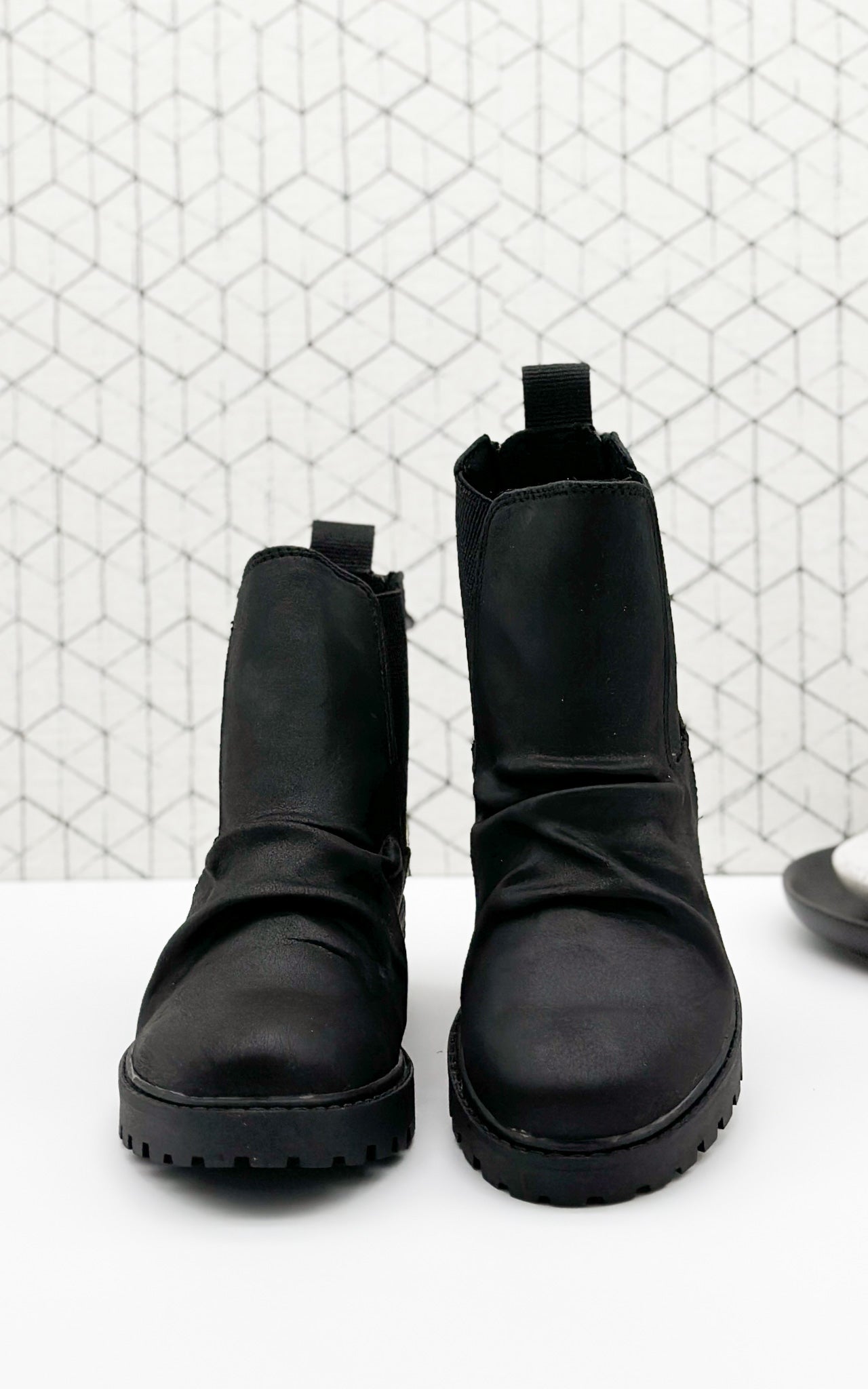 Noble Bootie Black Faux Suede Slouched Combat Boot Zippers Naughty Monkey